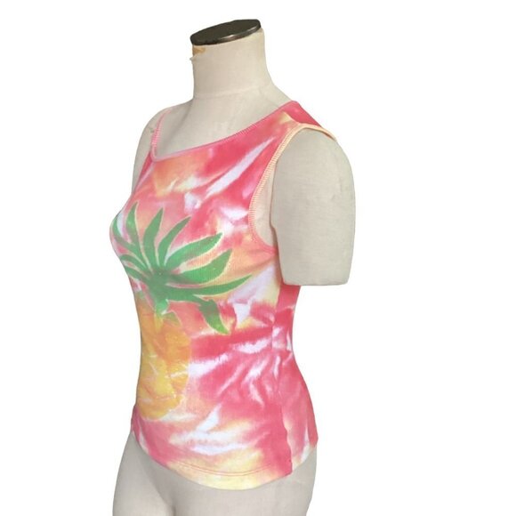Juxtapose One Shoulder Ribbed Tank Top Tie Dye Pineapple Graphic Sz M 120L - Picture 4 of 8